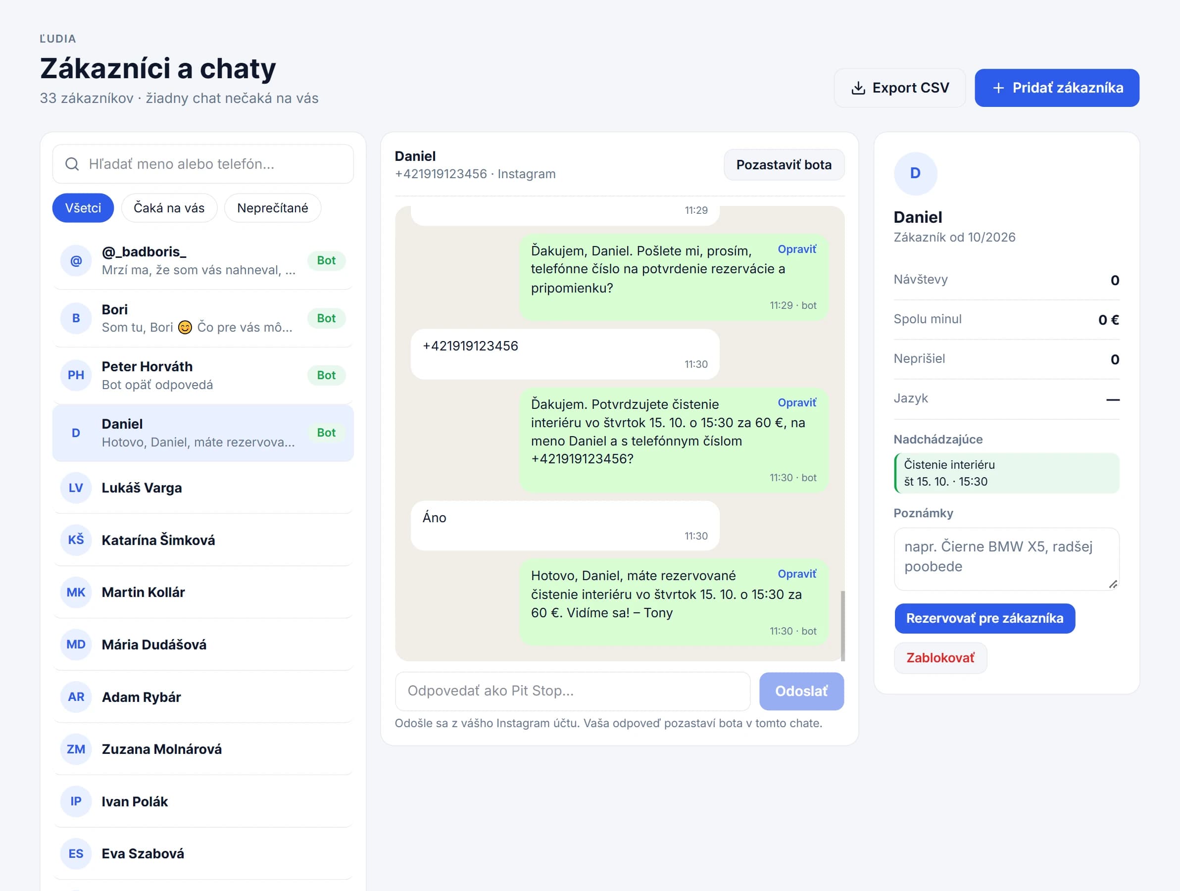 Zákazníci a chaty v Bookly: konverzácia s bot odpoveďami a profil zákazníka